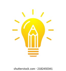 Lightbulb with pencil icon, Thinking and inspiration concept, Writing and drawing creative idea, Isolated on white background, Vector illustration