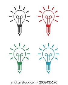 lightbulb with pencil idea concept icon isolate on white background