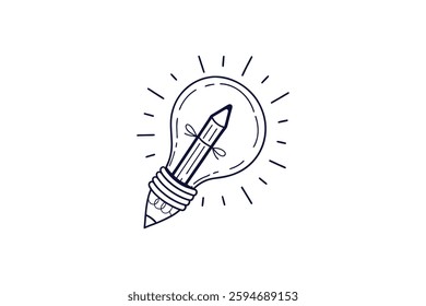 lightbulb with a pencil inside line art vector illustration