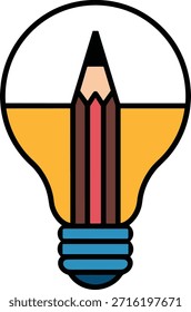 Lightbulb with pencil tip, idea generation and innovation represented on transparent digital background. Symbolizes solution and creative thinking