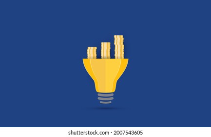 Lightbulb with pile of golden coins, Creative idea, Concept inspiration business