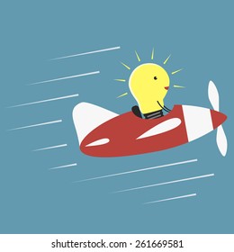 Lightbulb pilot in plane, EPS 10 vector illustration