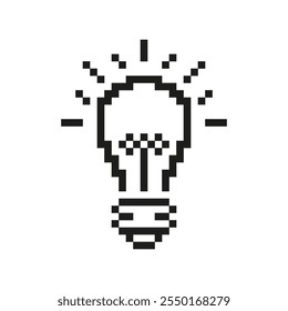 Icono pixelado de la bombilla. Idea brillante símbolo de innovación y creatividad en estilo de arte de píxeles. Inspiración y Pensamiento Creativo. Ilustración vectorial aislada.