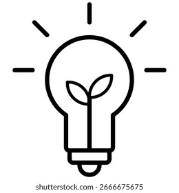 A lightbulb with a plant growing inside, symbolizing innovation, creativity, and sustainable energy solutions. The imagery emphasizes the interconnectedness of nature and ideas
