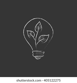 Lightbulb and plant inside. Drawn in chalk icon.