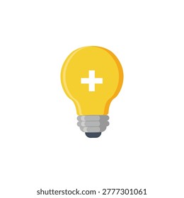 Lightbulb with Plus Sign Vector Illustration. Positive Thinking and Health Innovation