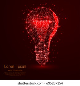 Lightbulb with polygon lines on an abstract background. Polygonal space low poly with connecting points and lines. Connection structure. Vector Backgrounds