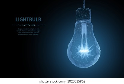 Lightbulb. Polygonal mesh art with crumbled edge on blue night sky with dots, stars and looks like constellation. Idea, electricity, innovation or other concept illustration or background