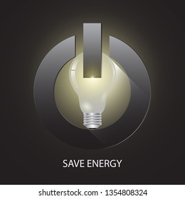 Lightbulb in power button, earth hour save energy environmental concept vector illustration