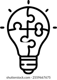 Lightbulb with puzzle pieces fitting inside concept as A vector illustration of a lightbulb with puzzle pieces fitting together inside it symbolizing innovative solutions through collaborative problem