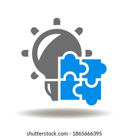 Lightbulb with puzzle pieces icon vector. Power Energy Idea Symbol. Creatvity and compatibility sign. Business connection innovation technology ideas inspiration illustration.