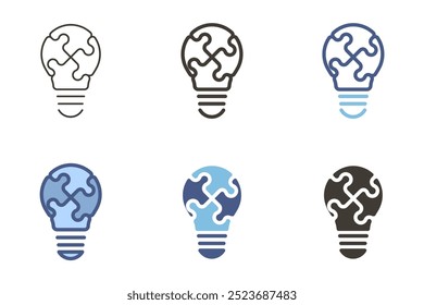Lightbulb puzzle vector icon. Creative problem-solving, innovation, ideas. Strategy graphic element.