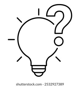 Lâmpada com ponto de interrogação. Ícone de Pesquisa Iluminante. Ideia questionável. Buscando inspiração.