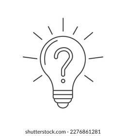 Lightbulb with question mark. Vector thin line icon graphic drawing illustration. Concepts of problem solving, searching for solutions, brainstorming, questions and answers, creativity