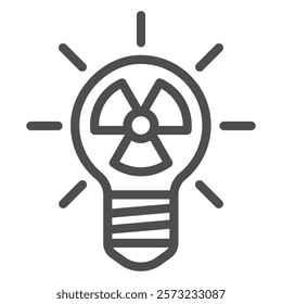 Lightbulb with radiation line icon, atomic energy concept. Vector graphics. Shiny light bulb lamp radioactivity sign on white background, outline style icon for mobile or web design