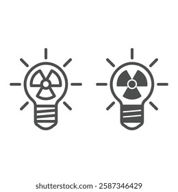 Lightbulb with radiation line and solid icon, atomic energy concept. Vector graphics. Shiny light bulb lamp radioactivity sign on white background, outline style icon for mobile or web design