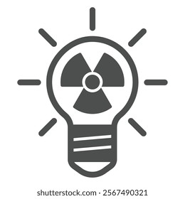 Lightbulb with radiation solid icon, atomic energy concept. Vector graphics. Shiny light bulb lamp radioactivity sign on white background, glyph style icon for mobile or web design