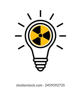 Lightbulb with radioactive symbol, illustration of nuclear energy for electricity generation icon vector