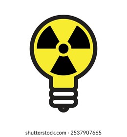 Lâmpada com símbolo radioativo, ilustração de energia nuclear para geração de eletricidade ícone isolado no fundo branco