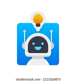 Lightbulb with robot icon. Funny cartoon character. Business icon.