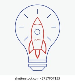 Bombilla con cohete en el interior para ideas de concepto de innovación empresarial