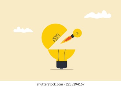 lightbulb rocket launch flying high from opening bright lightbulb idea. Business creativity and inspiration concepts . motivation for success. think big ideas
