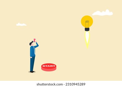 Lightbulb rocket launch flying high. Business creativity and inspiration concepts . motivation for success. think big ideas