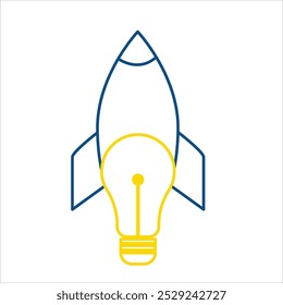 Lightbulb and  Rocket - A lightbulb with a rocket launching from the base, creative idea launching icon. idea concept