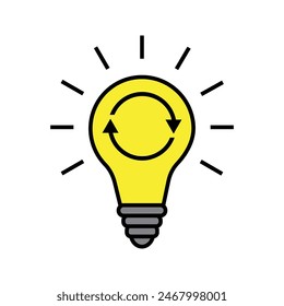 bombilla con flecha giratoria, ilustración de idea y creatividad icono Vector