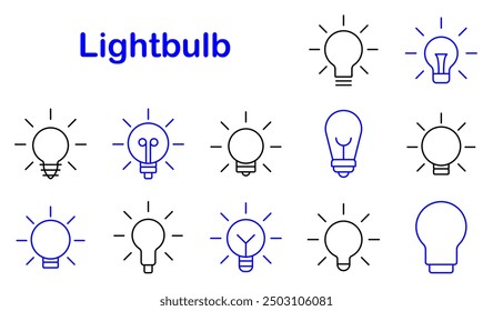 Lightbulb set icon. Lightbulbs, idea, innovation, energy, electricity, creativity, brightness, lamp, bulb, concept, illumination, inspiration, electric, power, light, invention