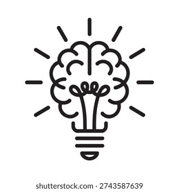 A lightbulb shaped like a brain with radiating lines