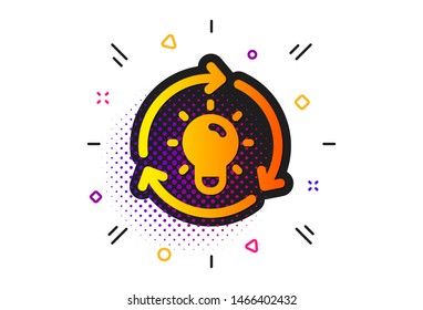 Lightbulb sign. Halftone circles pattern. Idea icon. Core value symbol. Classic flat idea icon. Vector