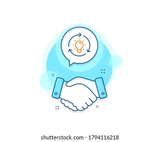 Lightbulb sign. Handshake deal complex icon. Idea line icon. Core value symbol. Agreement shaking hands banner. Idea sign. Vector
