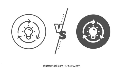 Lightbulb sign. Versus concept. Idea line icon. Core value symbol. Line vs classic idea icon. Vector