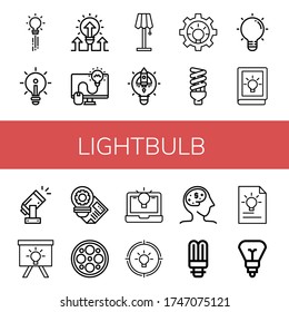 conjunto de iconos simples de bombillas. Contiene íconos como Creatividad, Idea, Bombilla, Luz, Luz, Lámpara de Cirugía, Bombilla, se pueden usar para web, móvil y logotipo