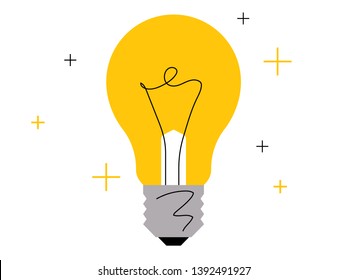 Lightbulb. Simple illustration in original style. Yellow classic bulb.