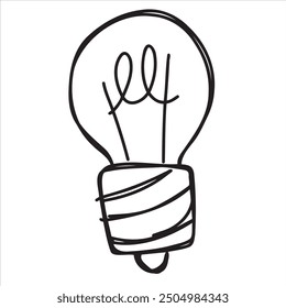 Lightbulb sketch drawing. Light Bulb idea invention. Black and white inspiration illuminated symbol. Simple line glass doodle electrical lamp
