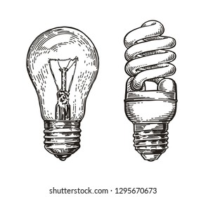 Lightbulb sketch. Energy, electric light bulb, electricity concept. Hand drawn vector illustration