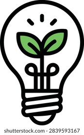 A lightbulb with a small green plant growing inside it representing creativity and sustainable ideas