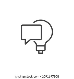 Lightbulb and speech bubble outline icon. linear style sign for mobile concept and web design. Creative Idea simple line vector icon. Symbol, logo illustration. Pixel perfect vector graphics
