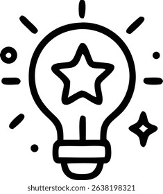 Lightbulb star icon with idea, solution, and vector.