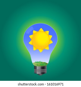 Lightbulb with sun inside/Green energy/Vector design
