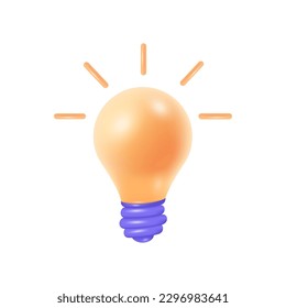 Lightbulb as symbol of new idea or creativity 3D illustration. Cartoon drawing of bulb as metaphor for inspiration or solution in 3D style on white background. Business, innovation, startup concept
