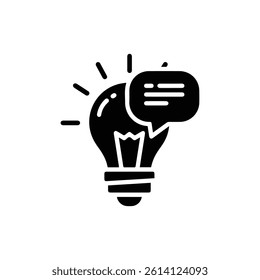 Lightbulb with Text Bubble Idea Minimal Black Icon