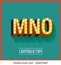 lightbulb typeface vector/illustration m,n,o