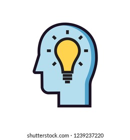 Lightbulb user icon. Head with idea sign.