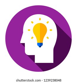 Lightbulb user icon. Head with idea sign.
