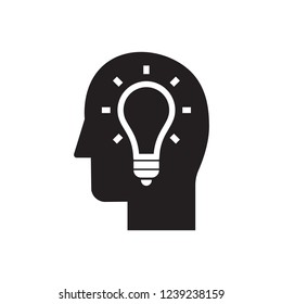 Lightbulb user icon. Head with idea sign.