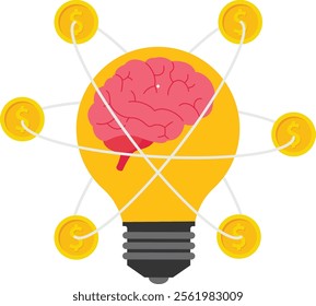 Lightbulb with using calculator to calculate and money, Vector illustration design concept in flat style


