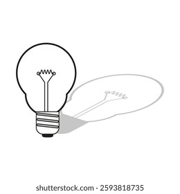 Lightbulb vector icon. Black and white design. Shadowed lamp symbol. Creative lighting illustration. EPS 10.